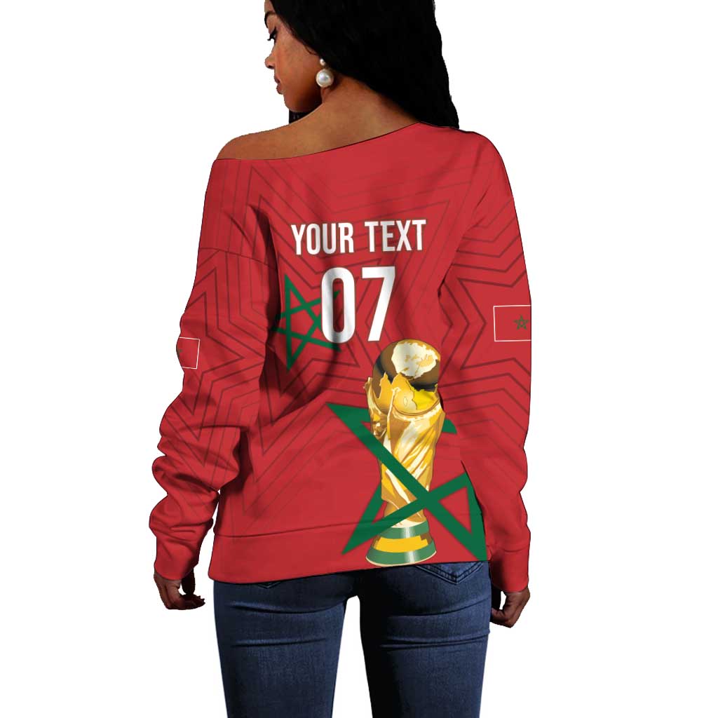 Morocco Football WC2026 Custom Off Shoulder Sweater Atlas Lions - Conquer The World - Wonder Print Shop