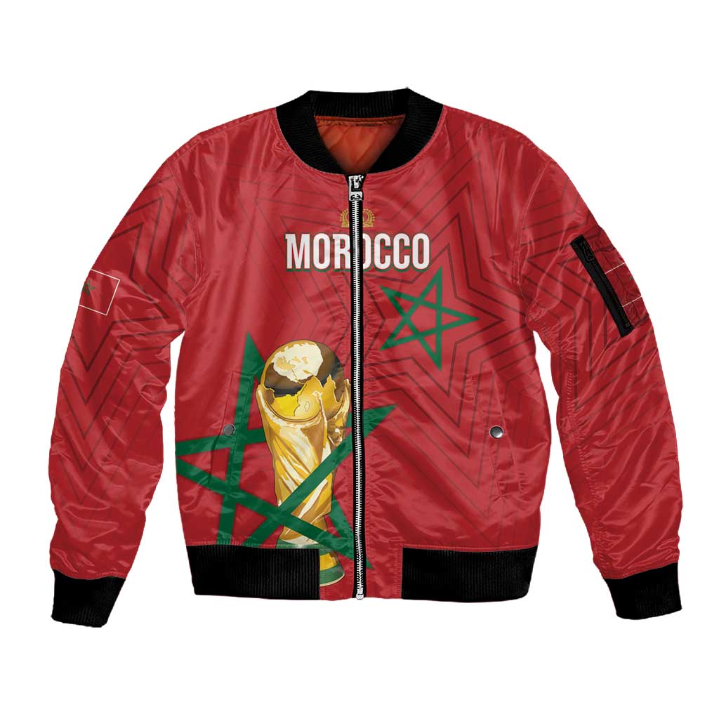 Morocco Football WC2026 Custom Sleeve Zip Bomber Jacket Atlas Lions - Conquer The World - Wonder Print Shop