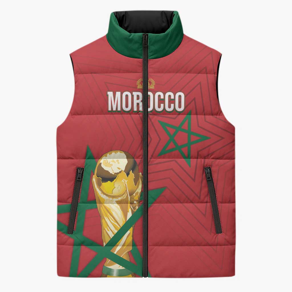 Morocco Football WC2026 Custom Sleeveless Puffer Jacket Atlas Lions - Conquer The World - Wonder Print Shop
