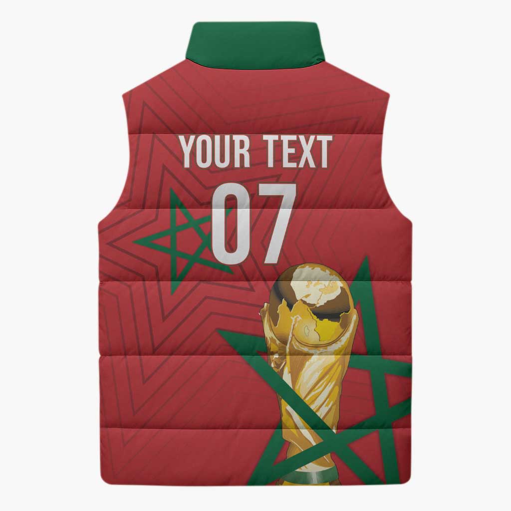 Morocco Football WC2026 Custom Sleeveless Puffer Jacket Atlas Lions - Conquer The World - Wonder Print Shop