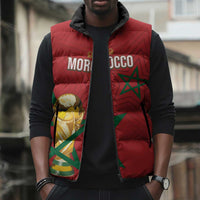 Morocco Football WC2026 Custom Sleeveless Puffer Jacket Atlas Lions - Conquer The World - Wonder Print Shop