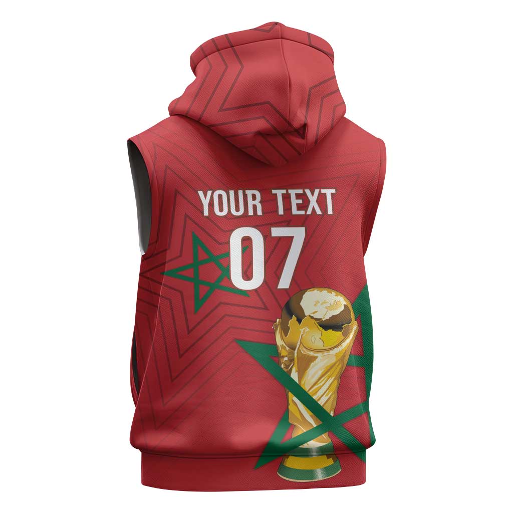 Morocco Football WC2026 Custom Sleeveless Zip Hoodie Atlas Lions - Conquer The World - Wonder Print Shop