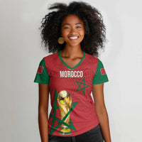 Morocco Football WC2026 Custom Women V-Neck T-Shirt Atlas Lions - Conquer The World LT7