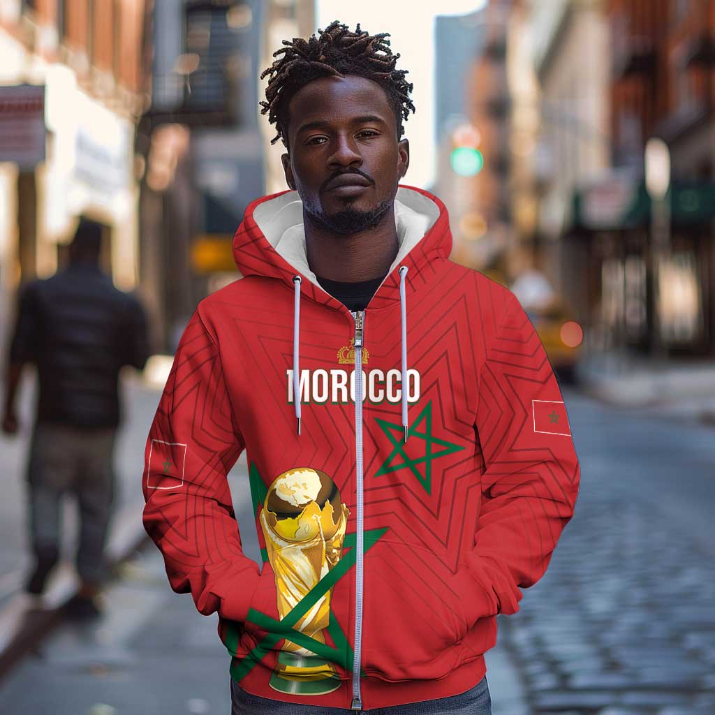 Morocco Football WC2026 Custom Zip Hoodie Atlas Lions - Conquer The World - Wonder Print Shop