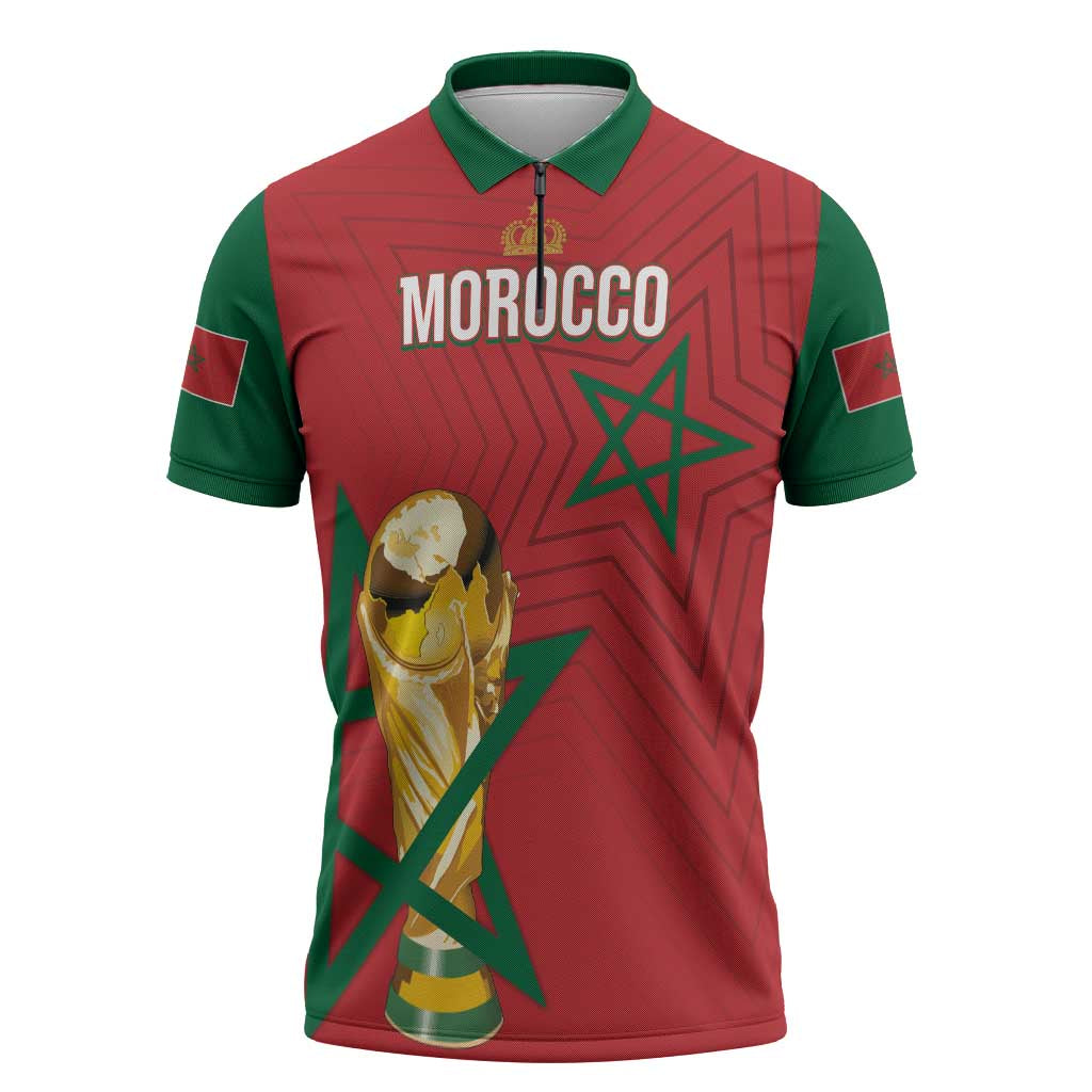 Morocco Football WC2026 Custom Zipper Polo Shirt Atlas Lions - Conquer The World - Wonder Print Shop