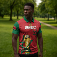 Morocco Football WC2026 Custom Zipper Polo Shirt Atlas Lions - Conquer The World - Wonder Print Shop