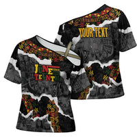 Juneteenth Freedom Day Personalized Grunge Ethnic Motif Cross Shoulder Shirt Black History