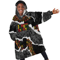 Juneteenth Freedom Day Personalized Grunge Ethnic Motif Kid Wearable Blanket Hoodie Black History