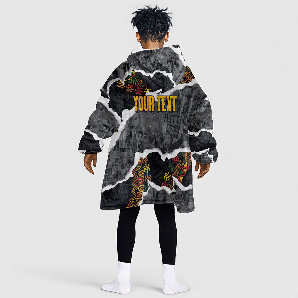 Juneteenth Freedom Day Personalized Grunge Ethnic Motif Kid Wearable Blanket Hoodie Black History