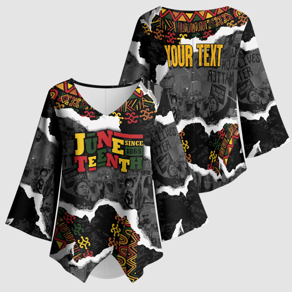 Juneteenth Freedom Day Personalized Grunge Ethnic Motif Kimono Sleeve Blouse Black History
