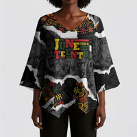 Juneteenth Freedom Day Personalized Grunge Ethnic Motif Kimono Sleeve Blouse Black History