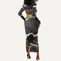 Juneteenth Freedom Day Personalized Grunge Ethnic Motif Long Sleeve Bodycon Dress Black History