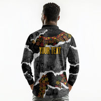 Juneteenth Freedom Day Personalized Grunge Ethnic Motif Long Sleeve Polo Shirt Black History