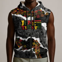 Juneteenth Freedom Day Personalized Grunge Ethnic Motif Sleeveless Zip Hoodie Black History