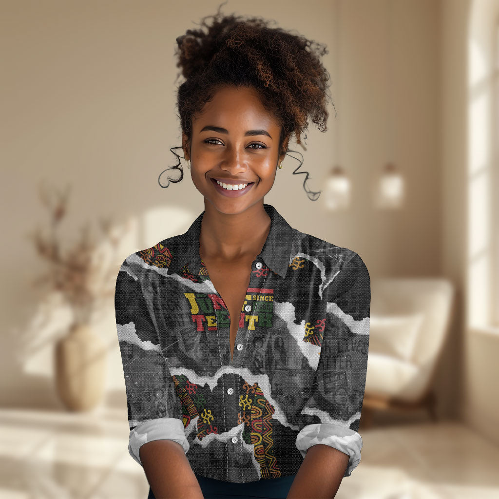 Juneteenth Freedom Day Personalized Grunge Ethnic Motif Women Casual Shirt Black History
