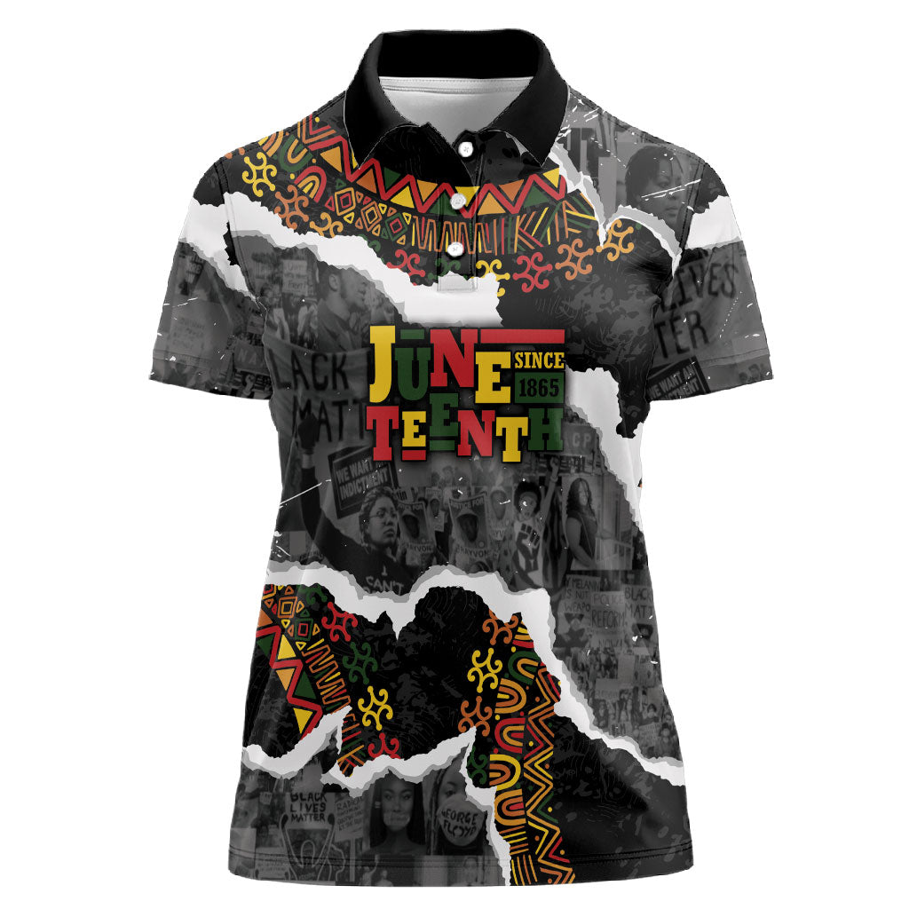 Juneteenth Freedom Day Personalized Grunge Ethnic Motif Women Polo Shirt Black History