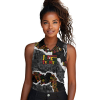 Juneteenth Freedom Day Personalized Grunge Ethnic Motif Women Sleeveless Polo Shirt Black History