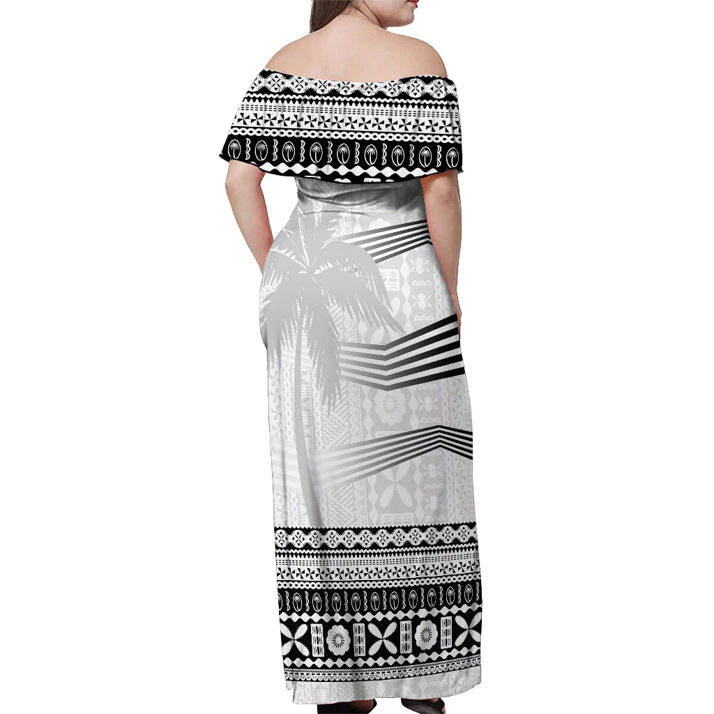 Personalised Fiji Rugby Off Shoulder Maxi Dress Kaiviti WC 2023 Jersey Replica - White - Wonder Print Shop