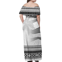 Personalised Fiji Rugby Off Shoulder Maxi Dress Kaiviti WC 2023 Jersey Replica - White - Wonder Print Shop
