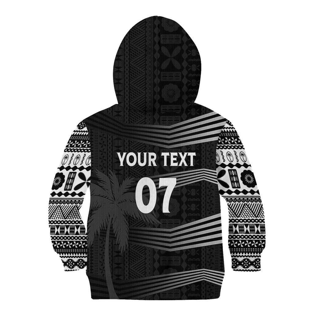 Personalised Fiji Rugby Kid Hoodie Kaiviti WC 2023 Jersey Replica - Black - Wonder Print Shop