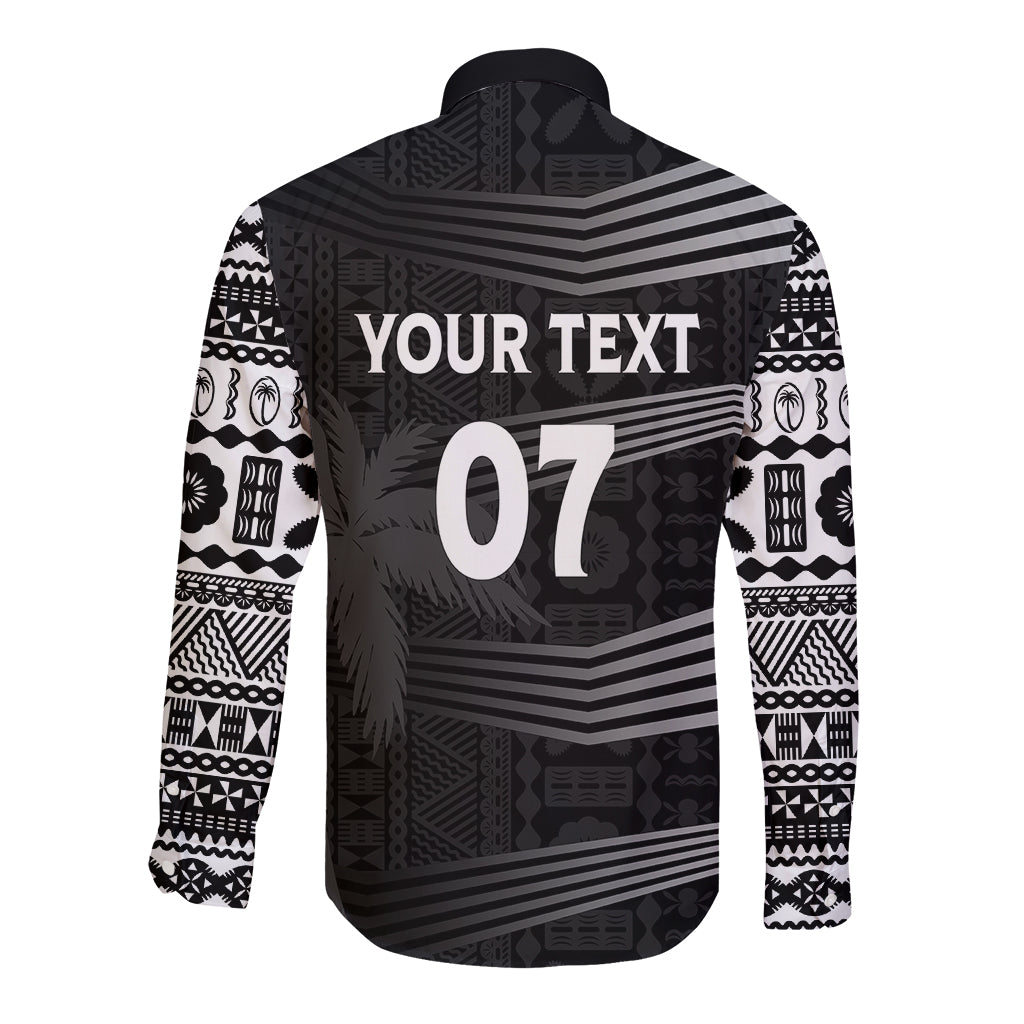 Personalised Fiji Rugby Long Sleeve Button Shirt Kaiviti WC 2023 Jersey Replica - Black - Wonder Print Shop