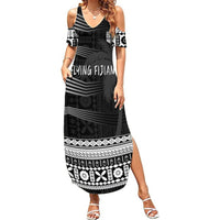 Personalised Fiji Rugby Summer Maxi Dress Kaiviti WC 2023 Jersey Replica - Black - Wonder Print Shop