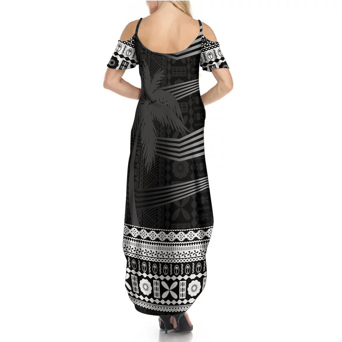 Personalised Fiji Rugby Summer Maxi Dress Kaiviti WC 2023 Jersey Replica - Black - Wonder Print Shop
