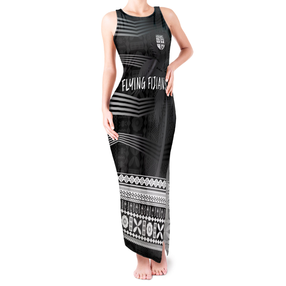 Personalised Fiji Rugby Tank Maxi Dress Kaiviti WC 2023 Jersey Replica - Black - Wonder Print Shop