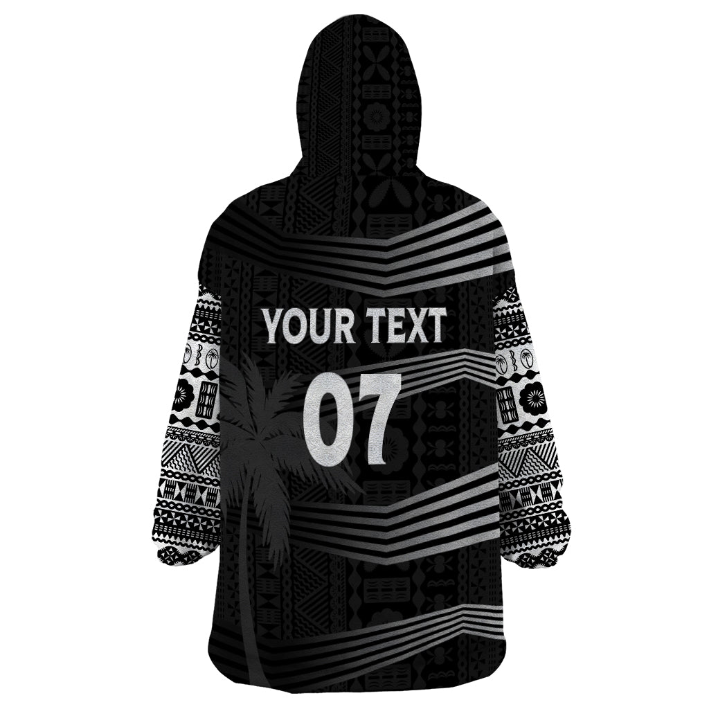 Personalised Fiji Rugby Wearable Blanket Hoodie Kaiviti WC 2023 Jersey Replica - Black - Wonder Print Shop