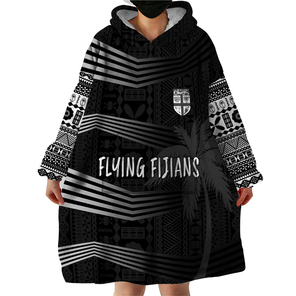 Personalised Fiji Rugby Wearable Blanket Hoodie Kaiviti WC 2023 Jersey Replica - Black - Wonder Print Shop