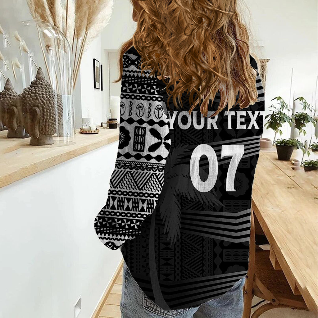 Personalised Fiji Rugby Women Casual Shirt Kaiviti WC 2023 Jersey Replica - Black - Wonder Print Shop