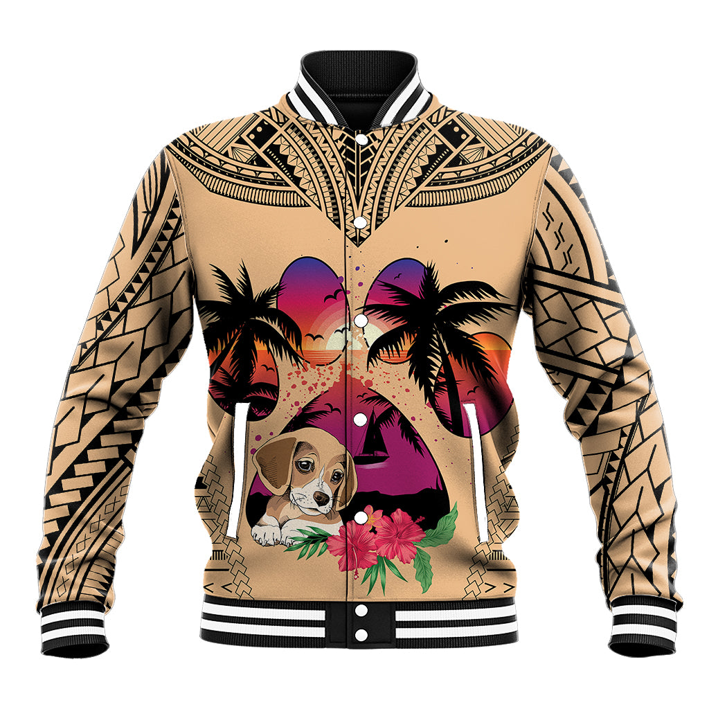 Personalised Polynesian Baseball Jacket Dog Lover With Beagle - Sunset At The Beach LT7 - Wonder Print Shop
