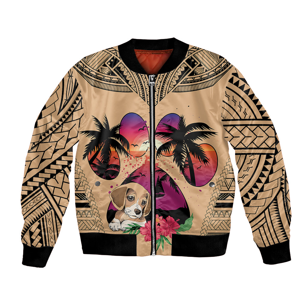 Personalised Polynesian Bomber Jacket Dog Lover With Beagle - Sunset At The Beach LT7 - Wonder Print Shop
