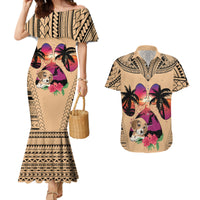 Personalised Polynesian Couples Matching Mermaid Dress And Hawaiian Shirt Dog Lover With Beagle - Sunset At The Beach LT7 - Wonder Print Shop