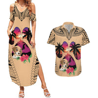 Personalised Polynesian Couples Matching Summer Maxi Dress and Hawaiian Shirt Dog Lover With Beagle - Sunset At The Beach LT7 - Wonder Print Shop