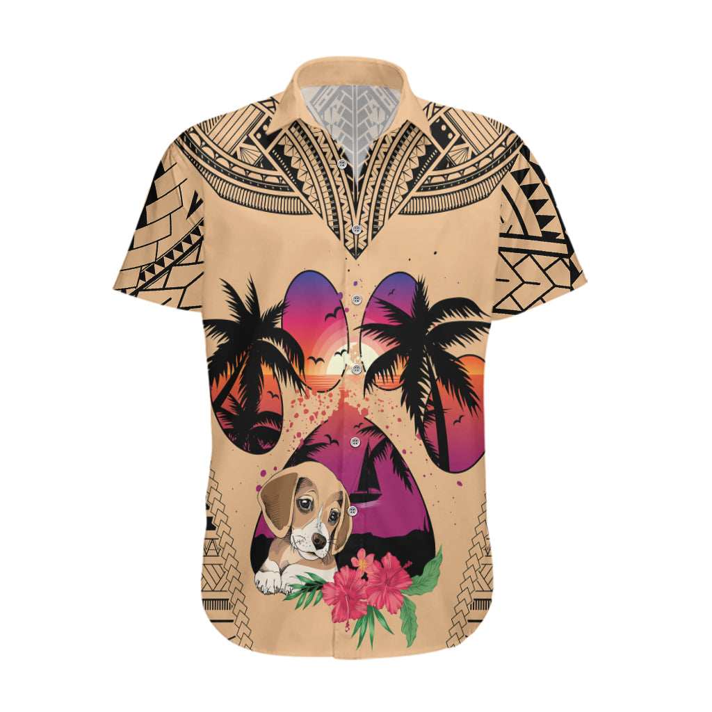 Personalised Polynesian Hawaiian Shirt Dog Lover With Beagle - Sunset At The Beach - Wonder Print Shop