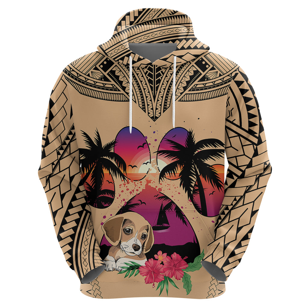 Personalised Polynesian Hoodie Dog Lover With Beagle - Sunset At The Beach - Wonder Print Shop