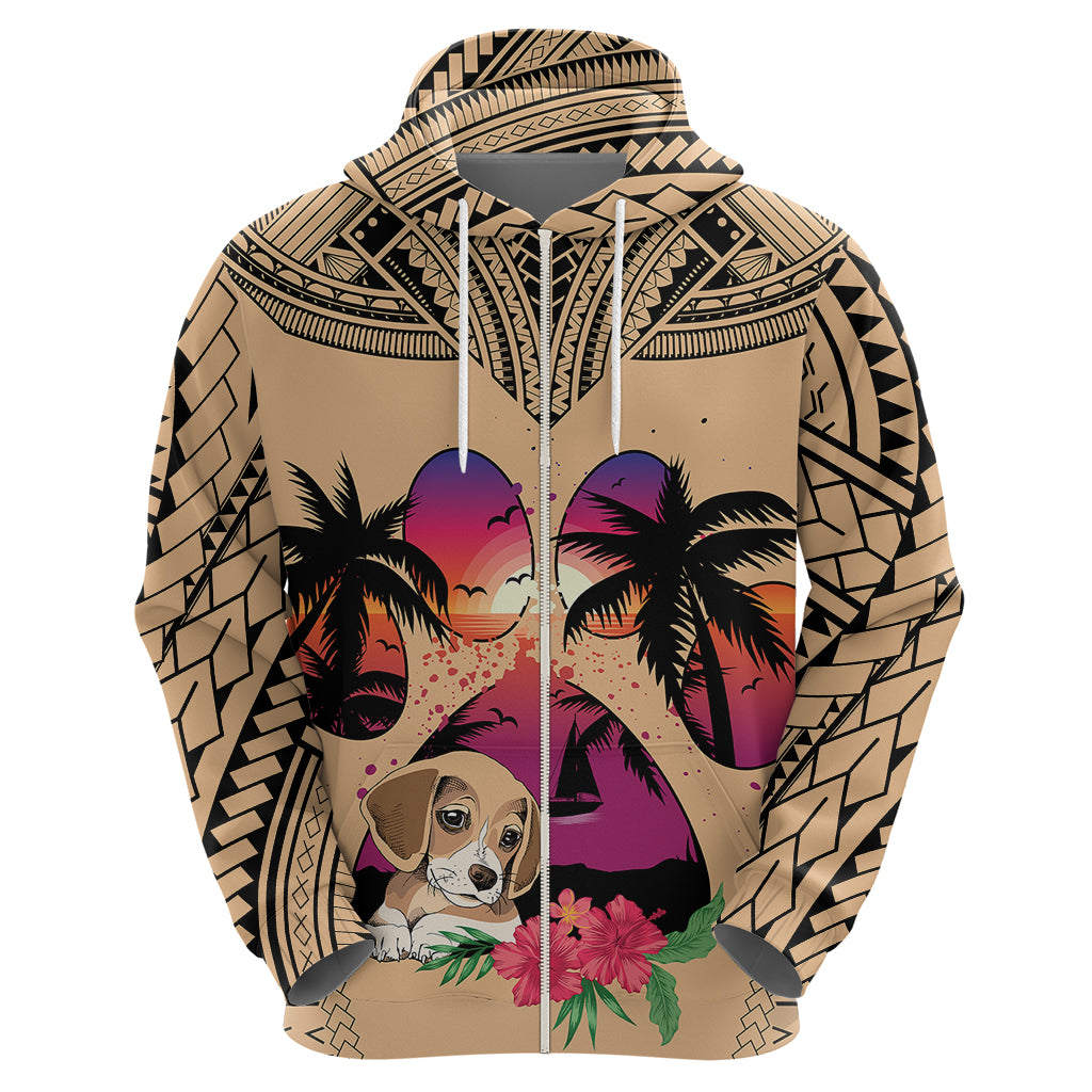Personalised Polynesian Hoodie Dog Lover With Beagle - Sunset At The Beach - Wonder Print Shop