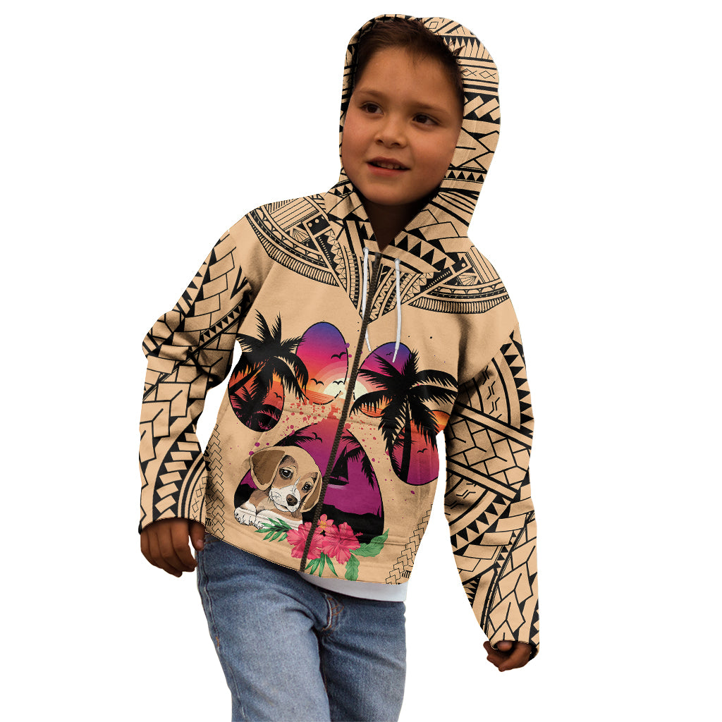Personalised Polynesian Kid Hoodie Dog Lover With Beagle - Sunset At The Beach - Wonder Print Shop