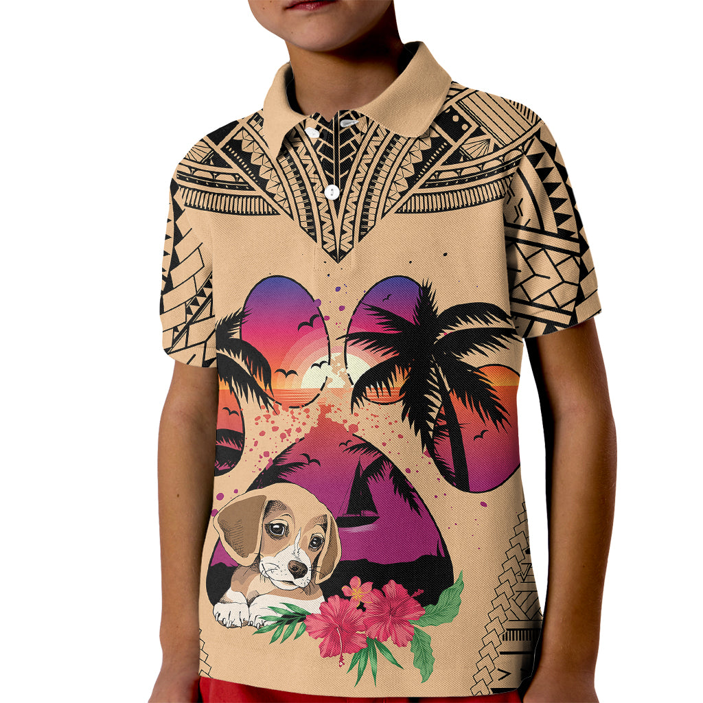 Personalised Polynesian Kid Polo Shirt Dog Lover With Beagle - Sunset At The Beach - Wonder Print Shop