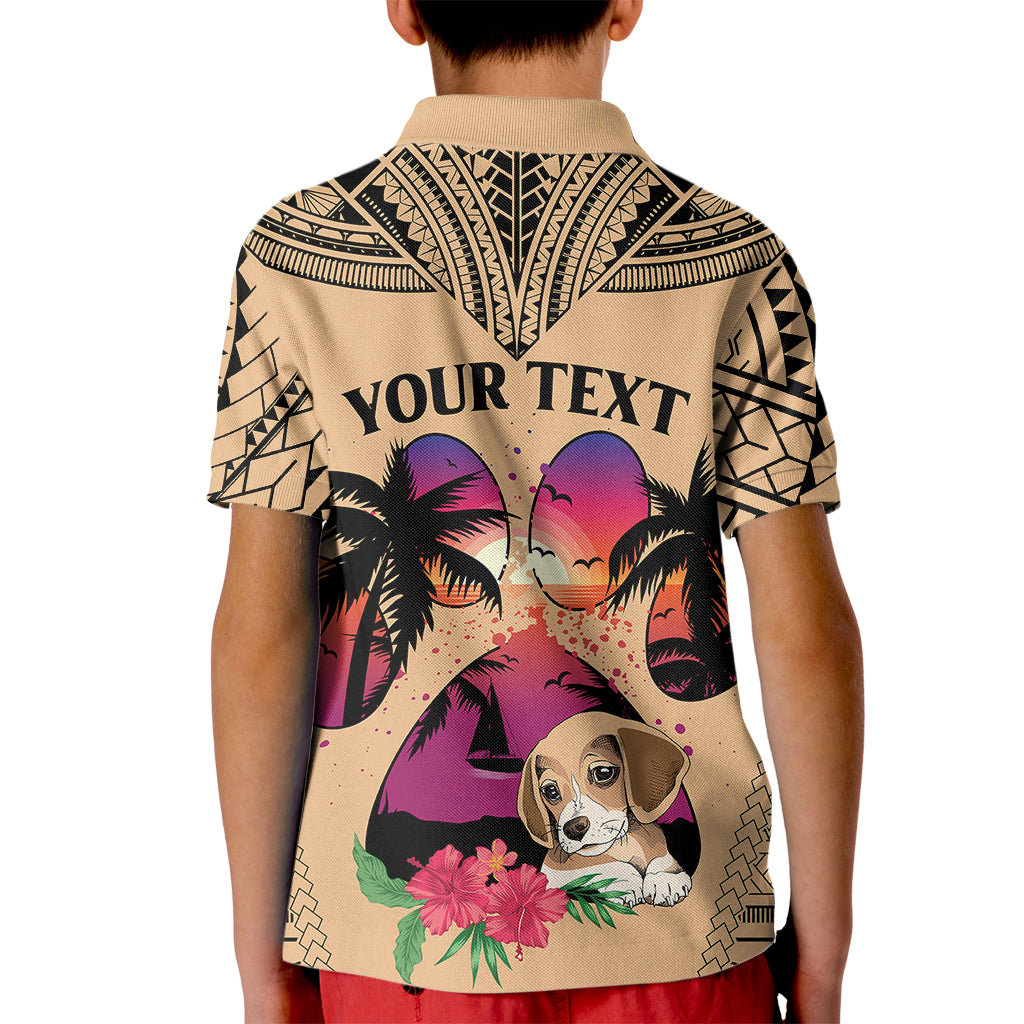 Personalised Polynesian Kid Polo Shirt Dog Lover With Beagle - Sunset At The Beach - Wonder Print Shop
