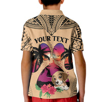 Personalised Polynesian Kid Polo Shirt Dog Lover With Beagle - Sunset At The Beach - Wonder Print Shop