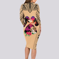 Personalised Polynesian Long Sleeve Bodycon Dress Dog Lover With Beagle - Sunset At The Beach - Wonder Print Shop