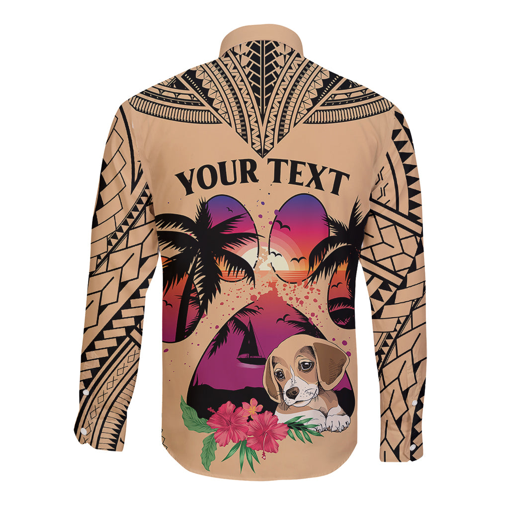 Personalised Polynesian Long Sleeve Button Shirt Dog Lover With Beagle - Sunset At The Beach - Wonder Print Shop