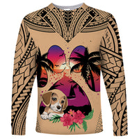 Personalised Polynesian Long Sleeve Shirt Dog Lover With Beagle - Sunset At The Beach - Wonder Print Shop