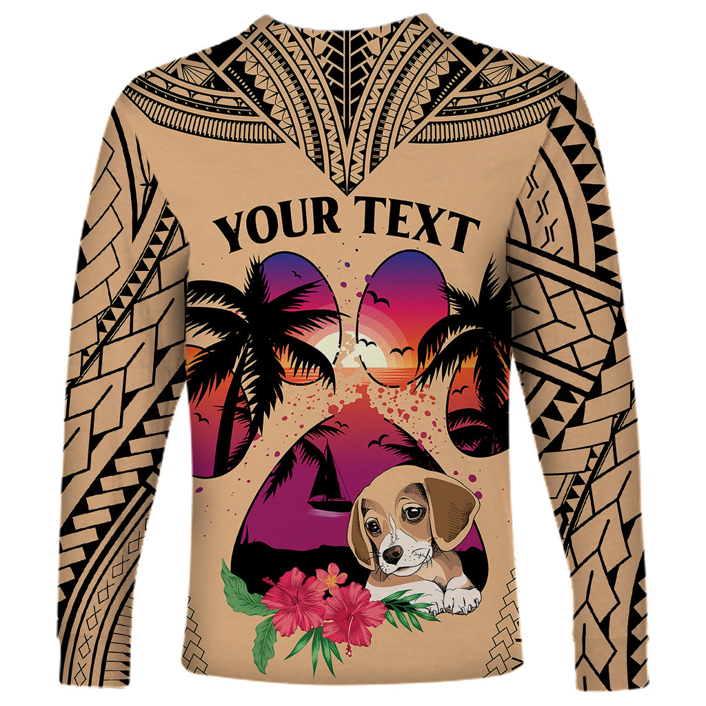 Personalised Polynesian Long Sleeve Shirt Dog Lover With Beagle - Sunset At The Beach - Wonder Print Shop