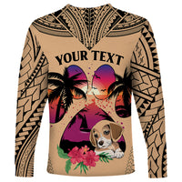 Personalised Polynesian Long Sleeve Shirt Dog Lover With Beagle - Sunset At The Beach - Wonder Print Shop