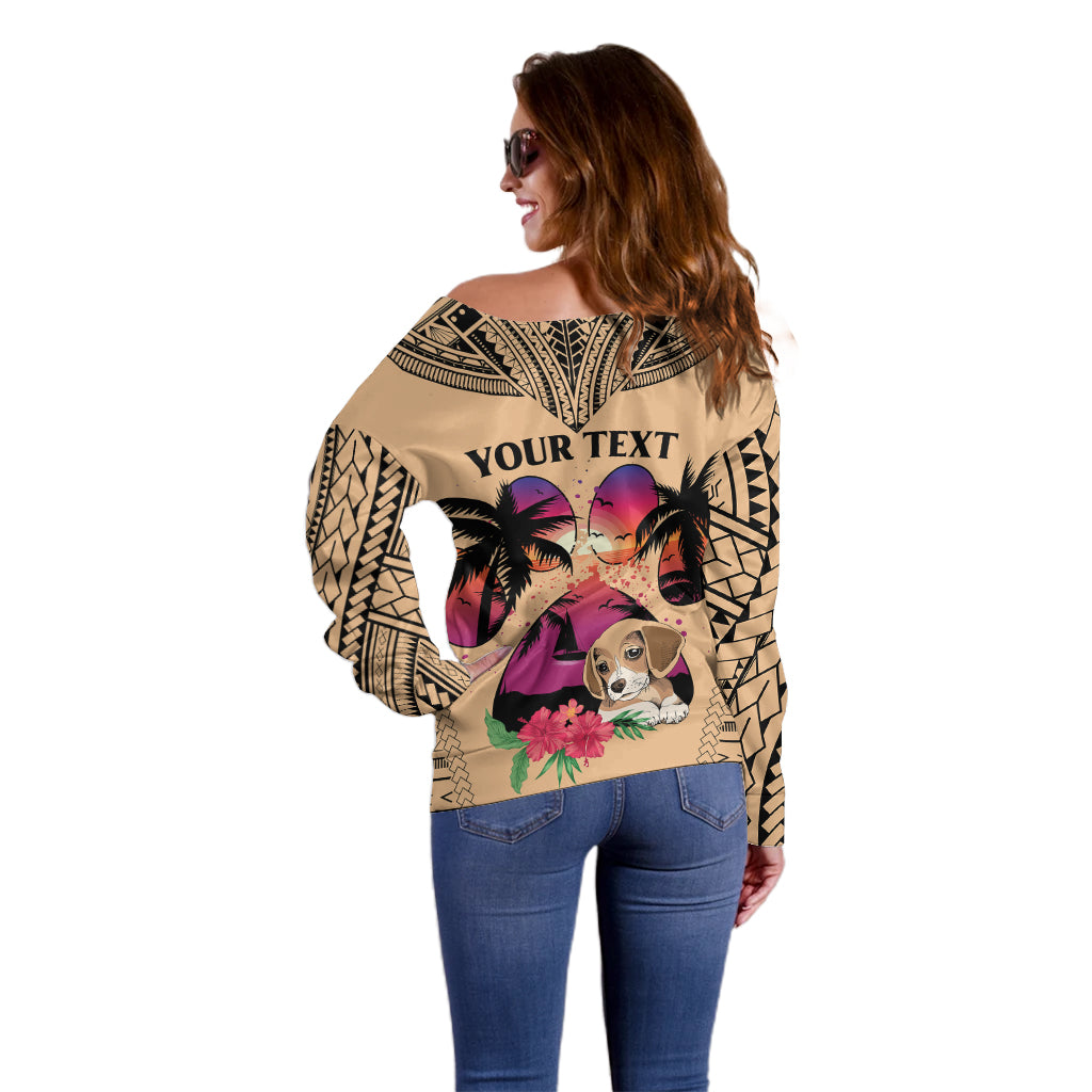 Personalised Polynesian Off Shoulder Sweater Dog Lover With Beagle - Sunset At The Beach - Wonder Print Shop