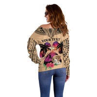 Personalised Polynesian Off Shoulder Sweater Dog Lover With Beagle - Sunset At The Beach - Wonder Print Shop