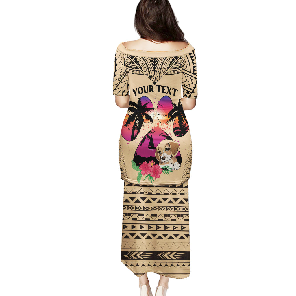 Personalised Polynesian Puletasi Dog Lover With Beagle - Sunset At The Beach - Wonder Print Shop